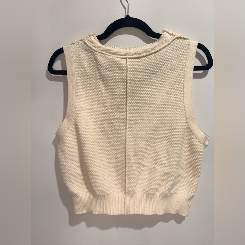 Free People Cable Knit Cropped Sweater Vest Cream Button Front Size L - Picture 6 of 8